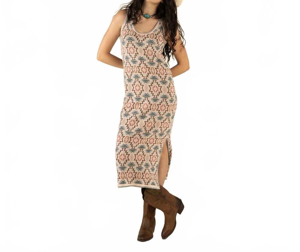 NEW SENDERO PROVISIONS CO. puebla knit dress in chama chevron - cream/teal